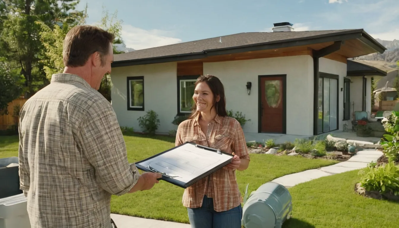 Friendly septic provider and a homeowner reviewing a repair plan near a yard in the Lindon area